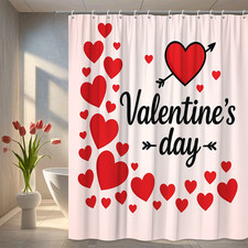 Valentine's Day Shower Curtain with Red Hearts for Home Decor