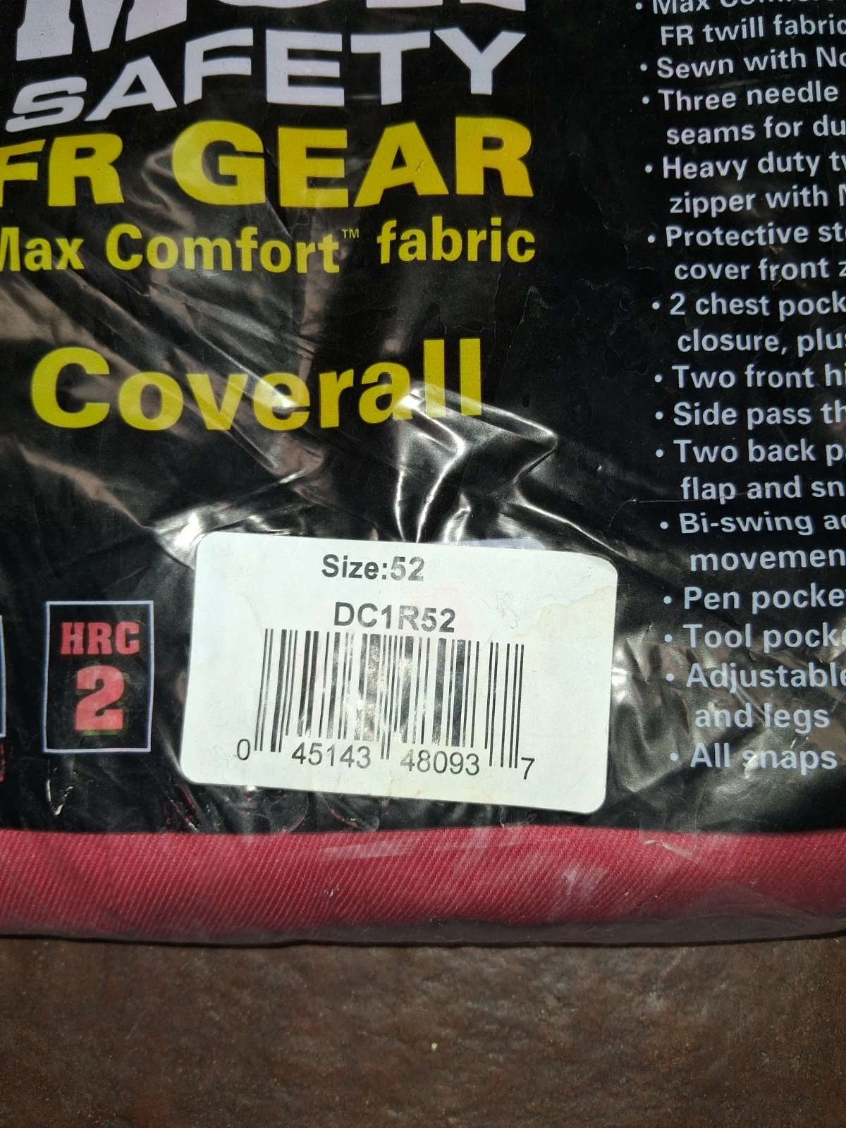 MCR Safety Deluxe FR Coverall DC1R52 Flame Resistant Regular Size 52 NWT Red image 3