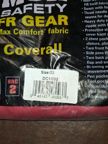 MCR Safety Deluxe FR Coverall DC1R52 Flame Resistant Regular Size 52 NWT Red image 3