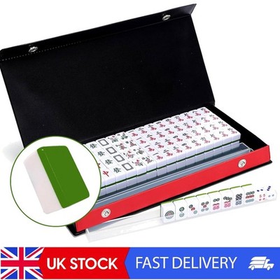 Reise Mini Mahjong Set mit 144 Spielsteinen, tragbarer Koffer, 4 Racks, Würfel, Classi...