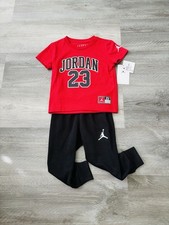 New Nike Jordan Boys Logo Shirt Tee Black Logo Sweatpants Set Outfit 2T NWT