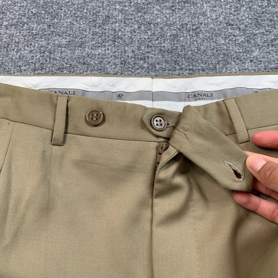 Calça social Canali masculina 38 palha bege plissada reta algemada business - Imagem 4 de 4