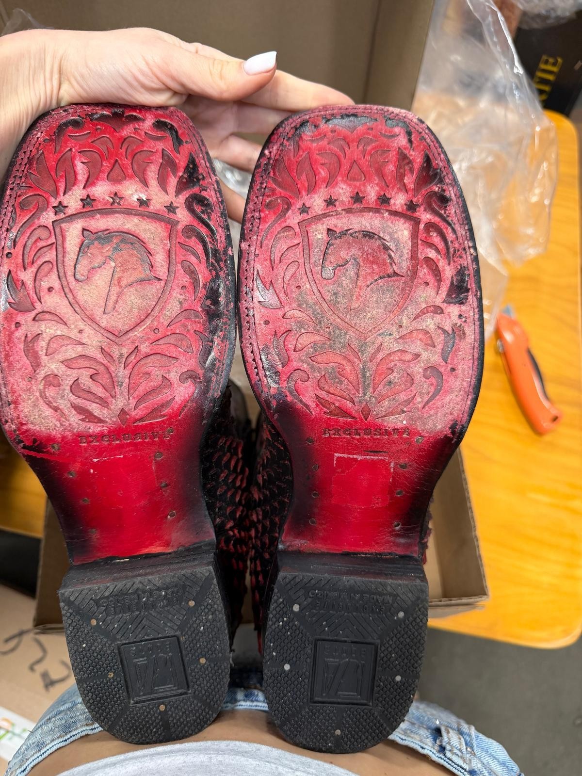 Genuine Leather Exotic Python Print Square Toe Co… - image 3