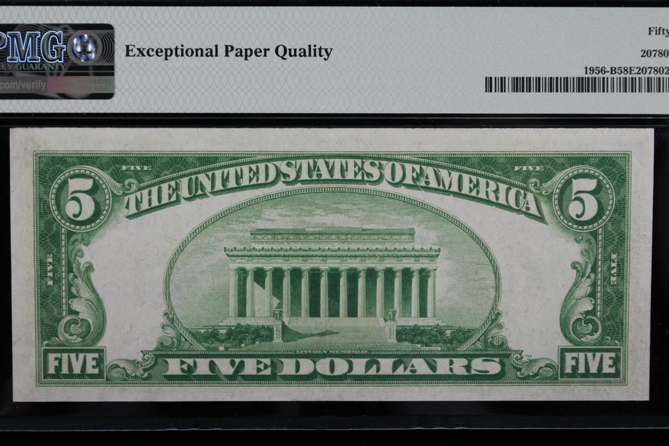 $5 1934 Dark Green seal PMG 58 EPQ FRN B14858602A five dollar Fr#1956-B bp 718  - Image 4 of 4