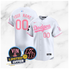 Men's Dodgers Custom Name And Number Cool Base Jersey All Stitched White Pink