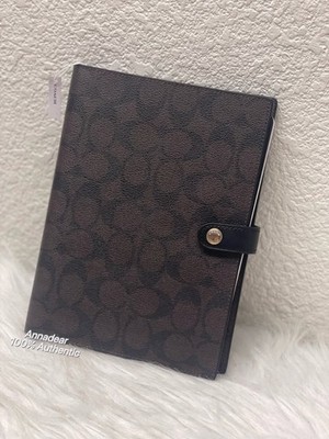 NWT Coach Snap Notebook CZ198 Walnut Black Signature Canvas/Smooth