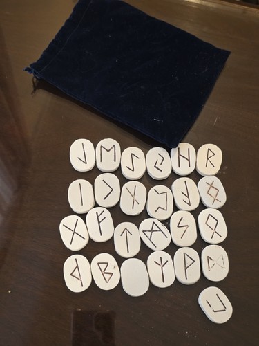 Norse Viking Elder Futhark Porcelain Rune Set with Bag and Blank Rune