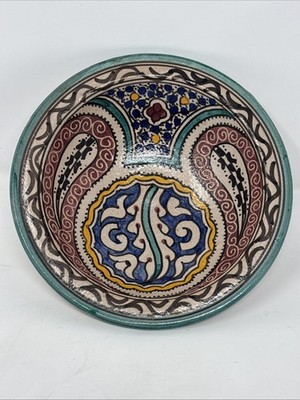 Vintage Hand Painted Moroccan 8.75  Pottery Bowl
