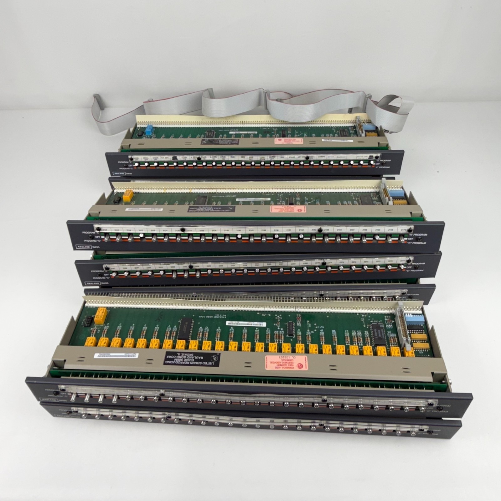 Lot of 7x Rauland SW25 3 Position Switch Bank Rackmount 19" Intercom w/ Cable