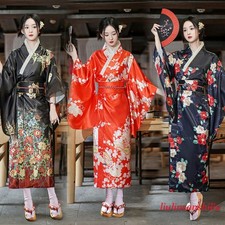 Japanese Women Kimono Chinese Traditional Wafuku Robes Summer Silkly Sleep Gown