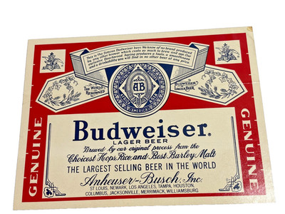 Vintage Unused 7''x9'' Budweiser Beer Advertising Crate Box Label Red White