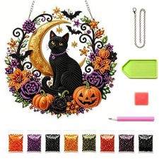 Halloween Black Cat Moon 3D Diamond Art DIY Kit Painting Hanging Ornament Decor
