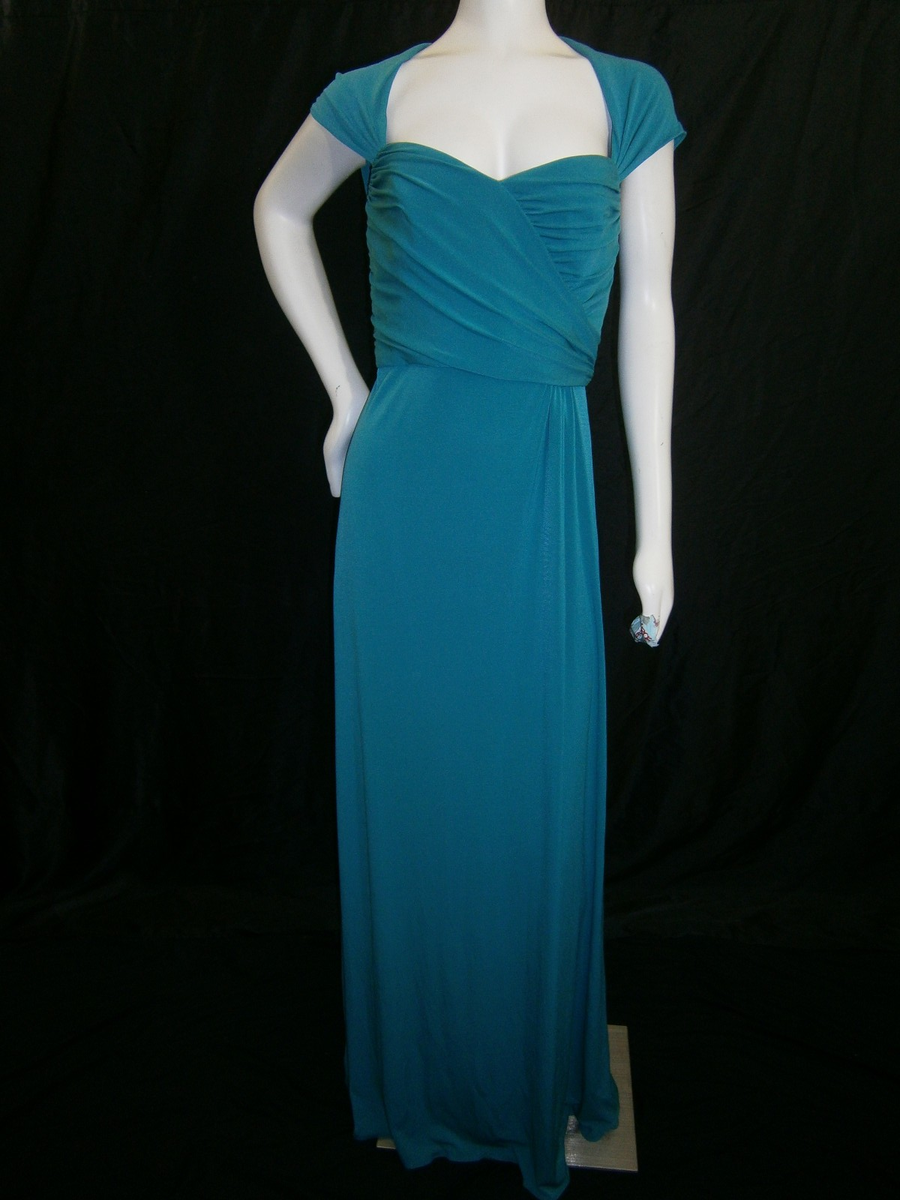 Amsale Teal 10 Dress Formal Prom MOB Mother Wedding Ruching Cap Sleeves Jersey Amsale Teal 10 Dress Formal Prom MOB Mother Wedding Ruching Cap Sleeves Jersey