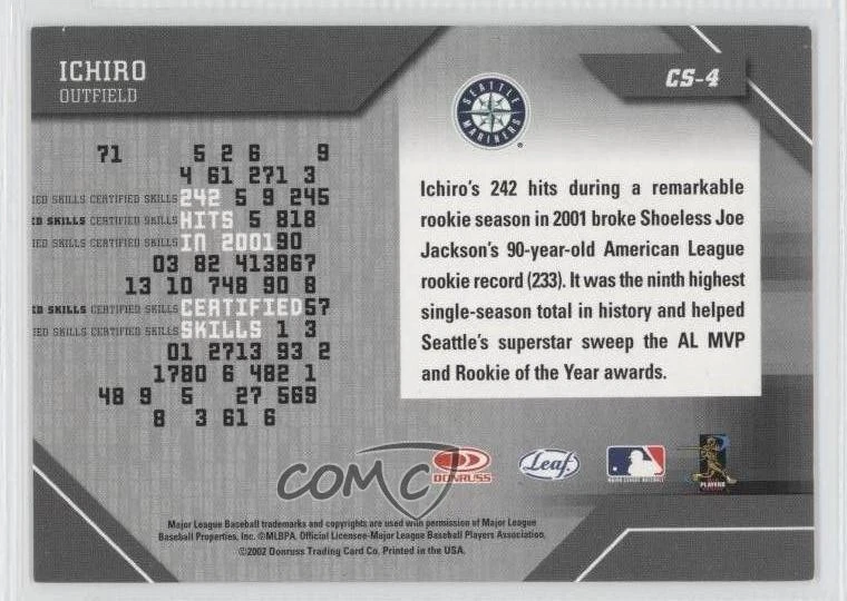 2002 Leaf Certified Skills Ichiro Suzuki #CS-4 HOF - Image 2 of 2