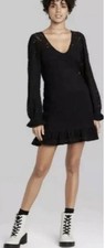 Wild Fable Women s Brushed Black Lace Long Sleeve Skater Dress NWT Medium