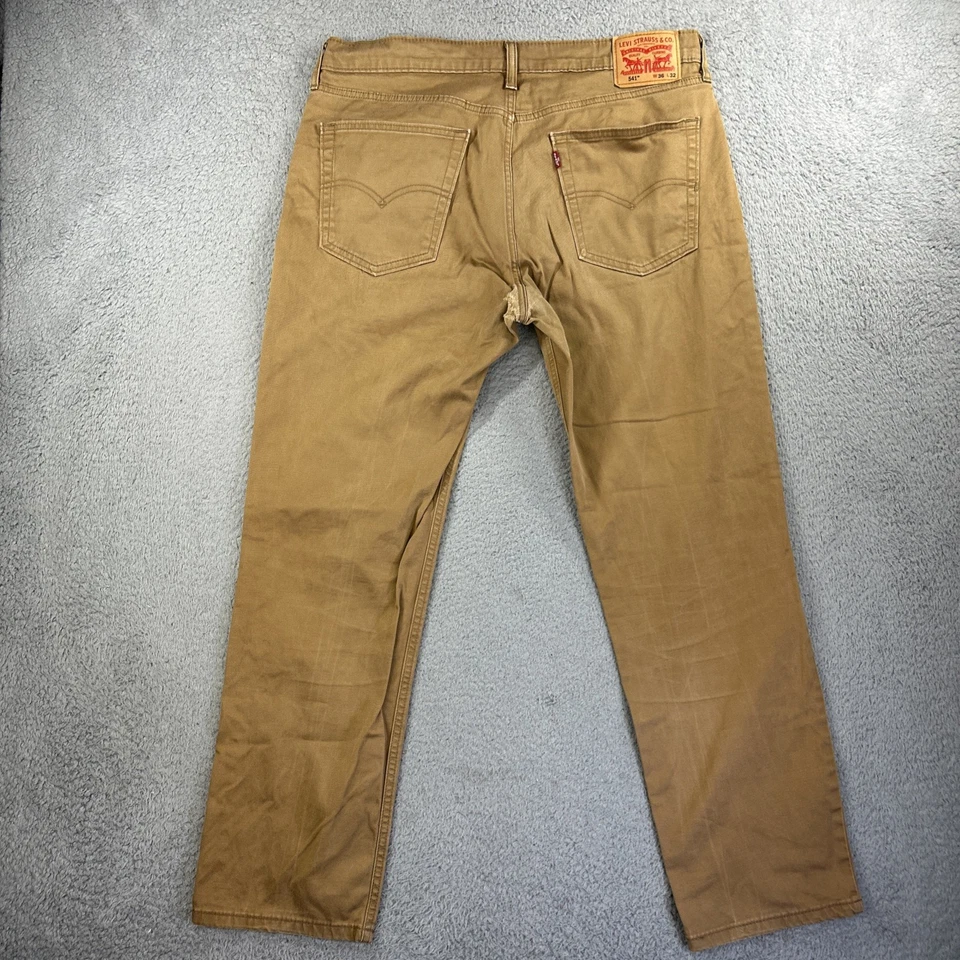 Pantalones Levis 541 Para Hombre 36x32 Marrón Caqui Chino Pierna Recta Trabajo Envejecido Rasgado Foto 2 de 4