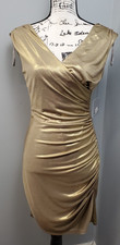 Andrew Marc New York Sheath Dress Womens 2 Gold Ruched Waist Sleeveless Back Zip