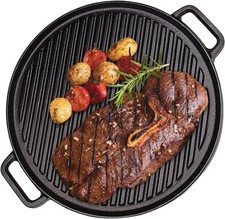 HOHAOO Cast Iron Double Sided Griddle Pan 30cm Non Stick Induction Black