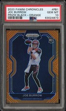 2020 PANINI CHRONICLES PRIZM BLACK ORANGE #PB1 JOE BURROW #/75 PSA 10