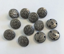 24 Metal Antiqued Silver Tone Crest Round Shank Buttons Sewing 19 mm #MT23