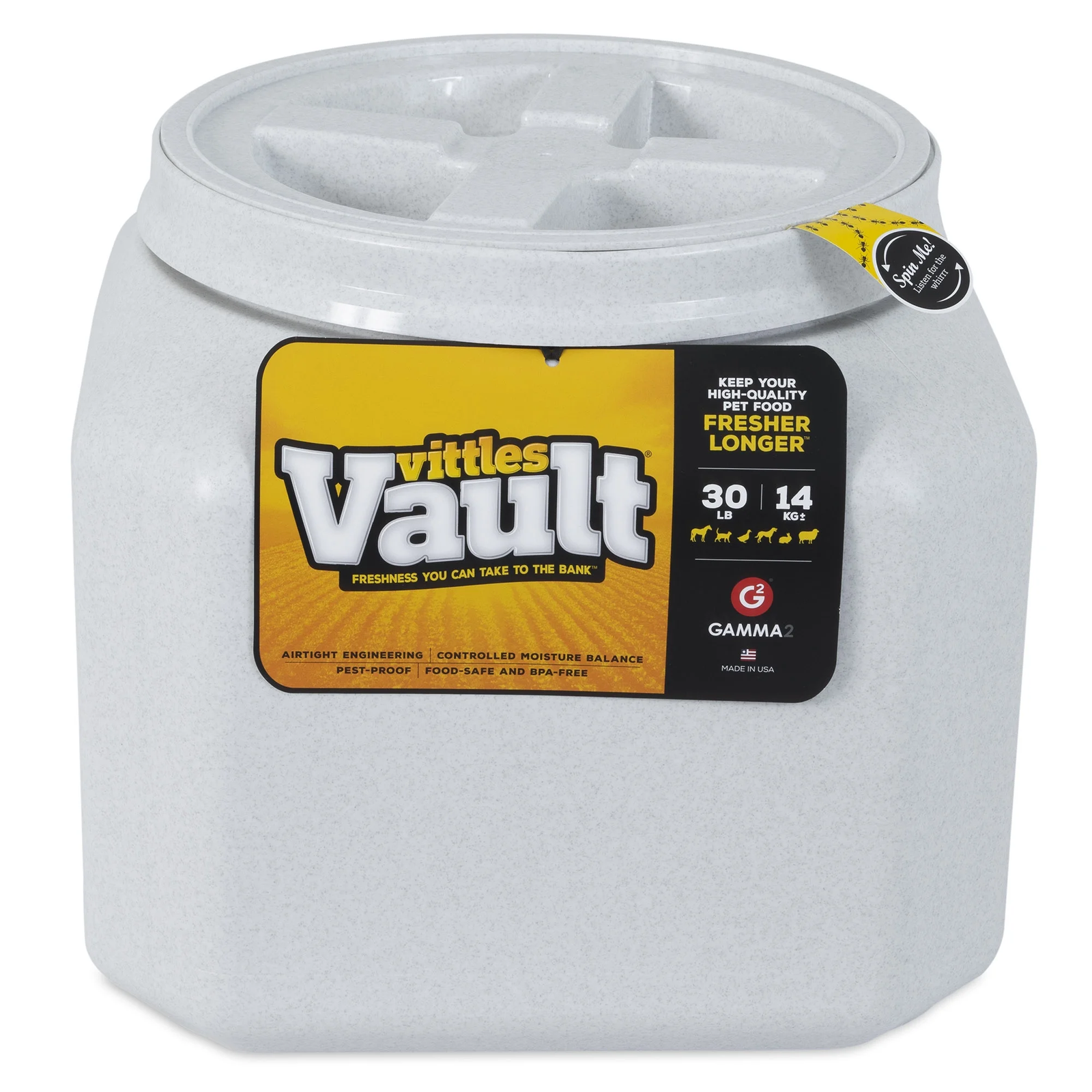 Vittles Vault Outback Pawprint Plastic Dry Pet Food Storage Container, Gray, 30