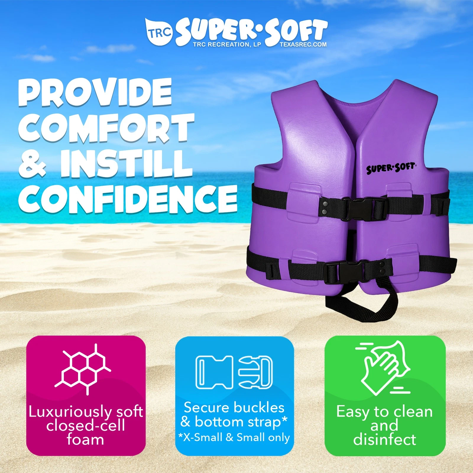TRC Recreation Super Soft Child Life Jacket Swim Safety Vest, X Small (Open Box) image 3