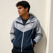 Nike Windrunner Hooded Jacket Small Blue/Gray Lightweight Zippered Pockets Sz S