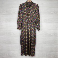 Vintage 80s Talbots Gem Stone Print Pleated Midi Dress Size 6 Satin 80s Retro