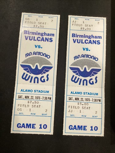 1975 Nov 22 Birmingham Vulcans v San Antonio Wings WFL Football Ticket Pair  - Picture 1 of 4