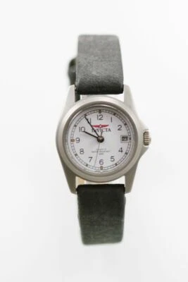 Invicta Damen Uhr Edelstahl Schwarzes Leder Batterie 50m Weißes Datum Quarz - Bild 1 von 4