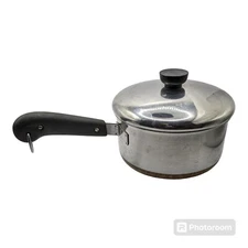 Revere Ware Sauce Pot 2 Qt VTG 1801 SS Copper Clad Bottom Lid Riverside CAL