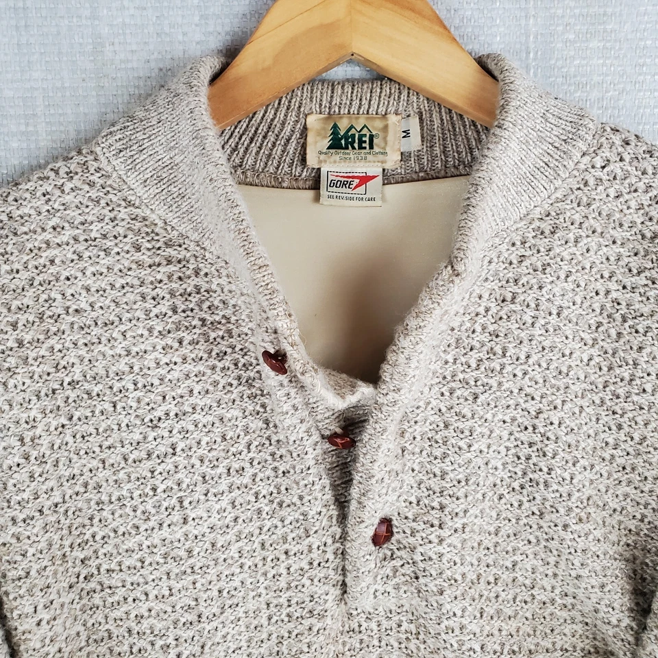 VTG REI USA Mens Size Medium GORE-TEX Lined Wool Blend 1/4 Button Sweater Jacket - Image 3 of 4