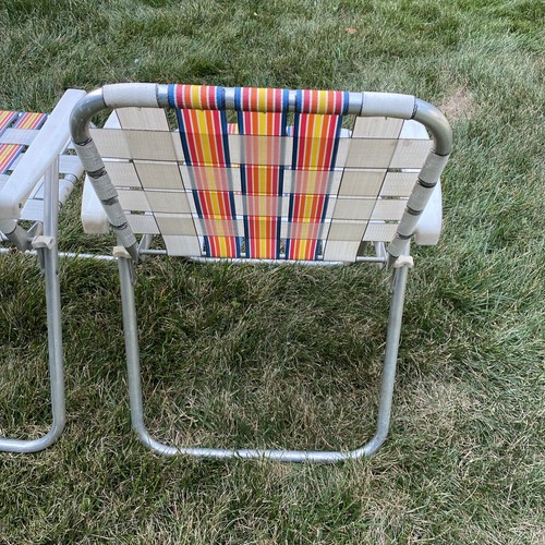 Three Vintage Light Aluminum Webbed Woven Vinyl Folding Lawn Chairs- Nice! - Picture 12 of 15