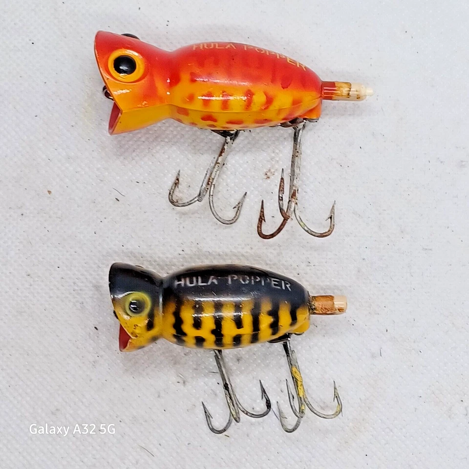 Vintage Arbogast Hula Popper Fishing Lures Lot Yellow Orange Coachdog - Image 2 of 3