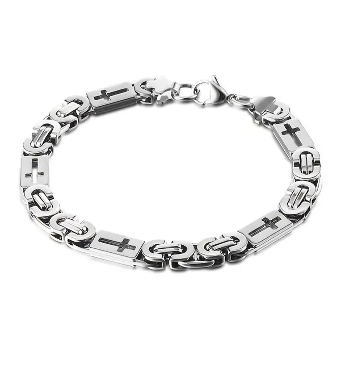 Men's Stainless Steel 8mm Cross Flat Byzantine Box Link Chain Bracelet eBay