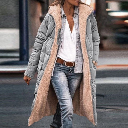 Damen Winter Lange Mäntel Trendy Jacke Sherpa Fleece Gefüttert Daunenmantel - Bild 49 von 97