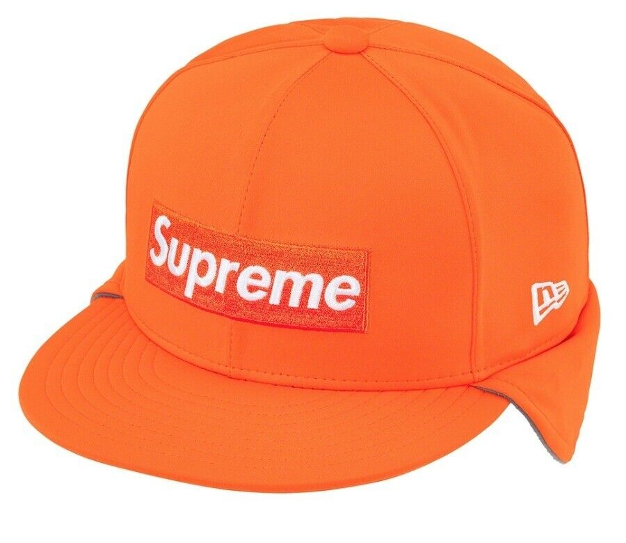 Supreme x New Era WINDSTOPPER Earflap Box Logo Cap Orange Size 7 3/4 61.5cm