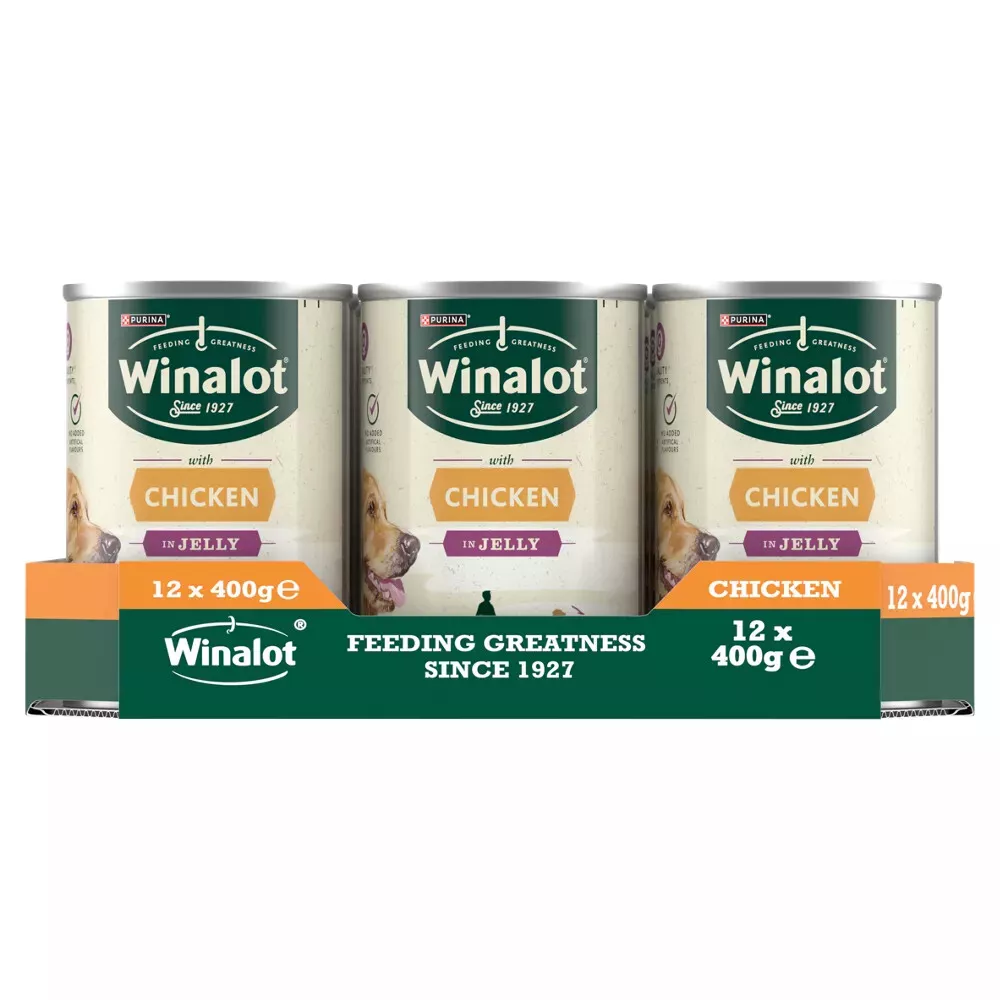 Winalot Wet Dog Food with Chicken in Jelly Adult Dog Food Tinned Bulk 12x400g