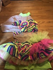 Med PREOWN CICCI WOMEN multi dance/costume pink/green toil ruffle spandex sequin