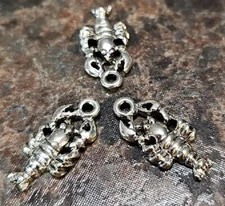 3 Pcs.  Lobster Charms Pendants Cast Fine Pewter