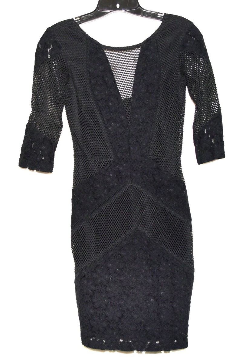 Topshop Black Fishnet and Floral Lace Bodycon Womens Lined Dress Size 2 Topshop Black Fishnet and Floral Lace Bodycon Womens Lined Dress Size 2