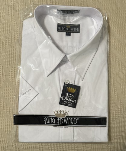 King Edward Uniform Collared Dress Shirt Sz 18-18.5 Short Sleeve White NEW!