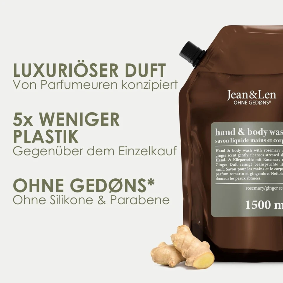 Jean & Len Rosemary/Ginge r Hand & Body Wash Refill, 1.5 Liters, 1500 ml - Bild 4 von 4