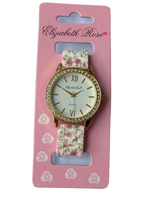 Elizabeth Rose klassische weiße Silikonarmband Blumenmuster Damen Quarzuhr