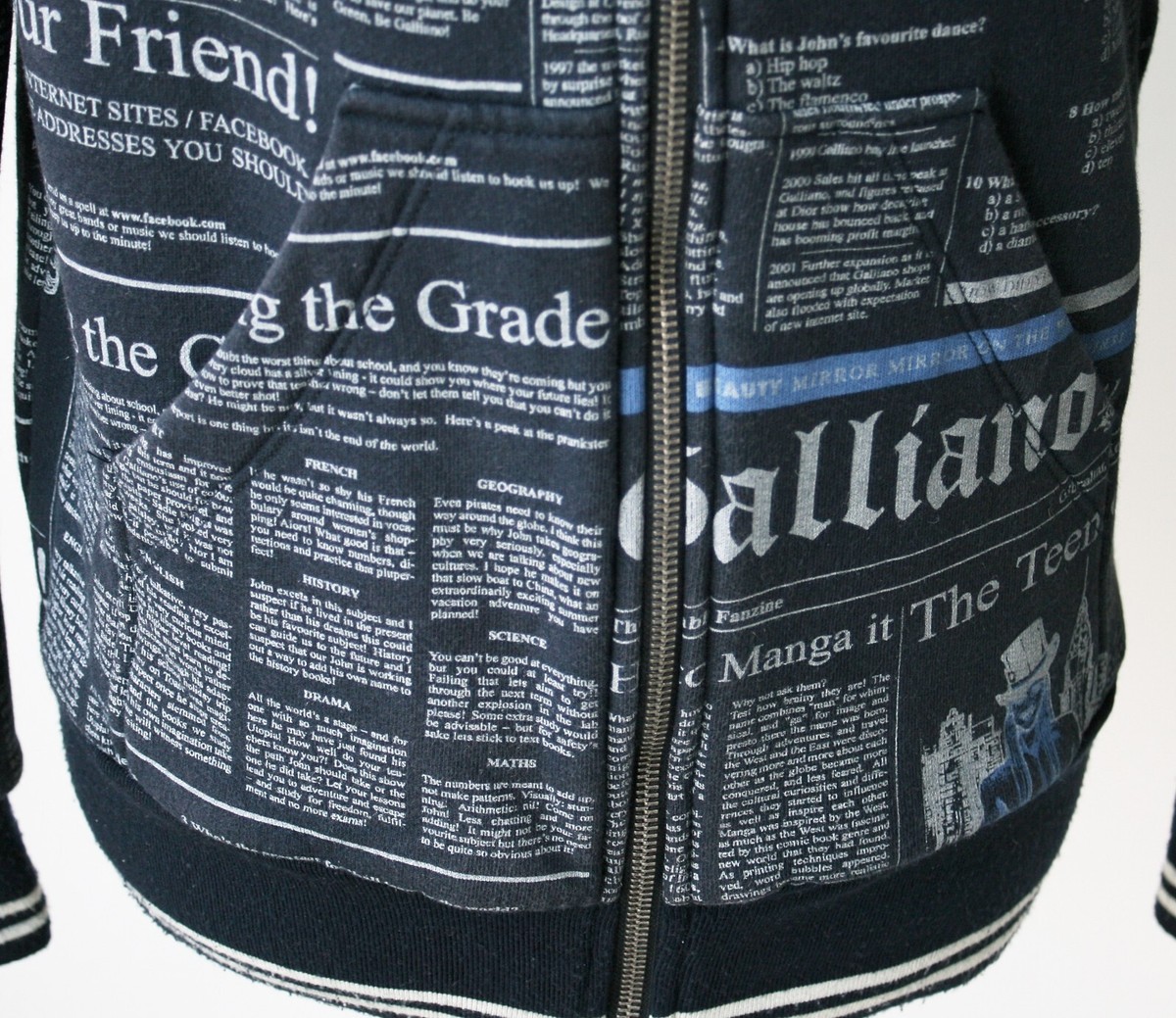 John Galliano Cotton News Paper hoodie Zip up Jacket | eBay