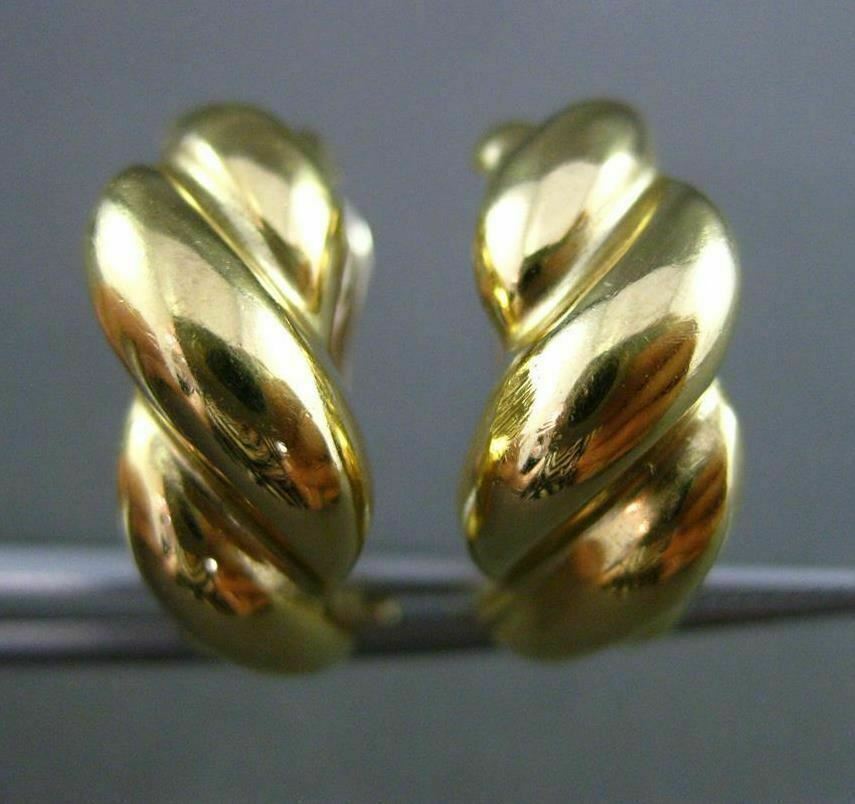 ORECCHINI ESTATE ORO GIALLO 14KT 3D MULTI ONDA E CORDA FILA SEMI CERCHIO CLIP ON