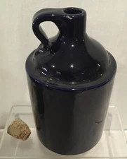 Cobalt Blue Glazed Clay Jug Pitcher Vase Unmarked Handmade 