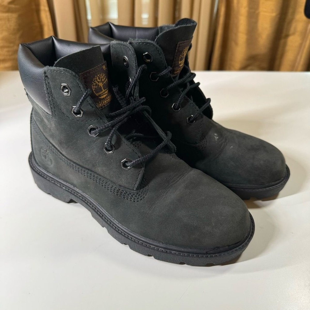 Timberland Boys Black Classic 10710 Leather Waterproof Lace Up Ankle Boots  Sz