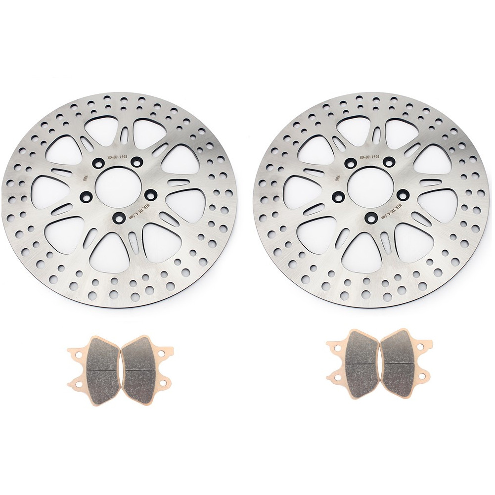 Front Brake Rotors & Pads Kit For Harley Davidson Touring Models 2000-2007 - 11.5 Inch, 2 Rotors + Pads - View #9