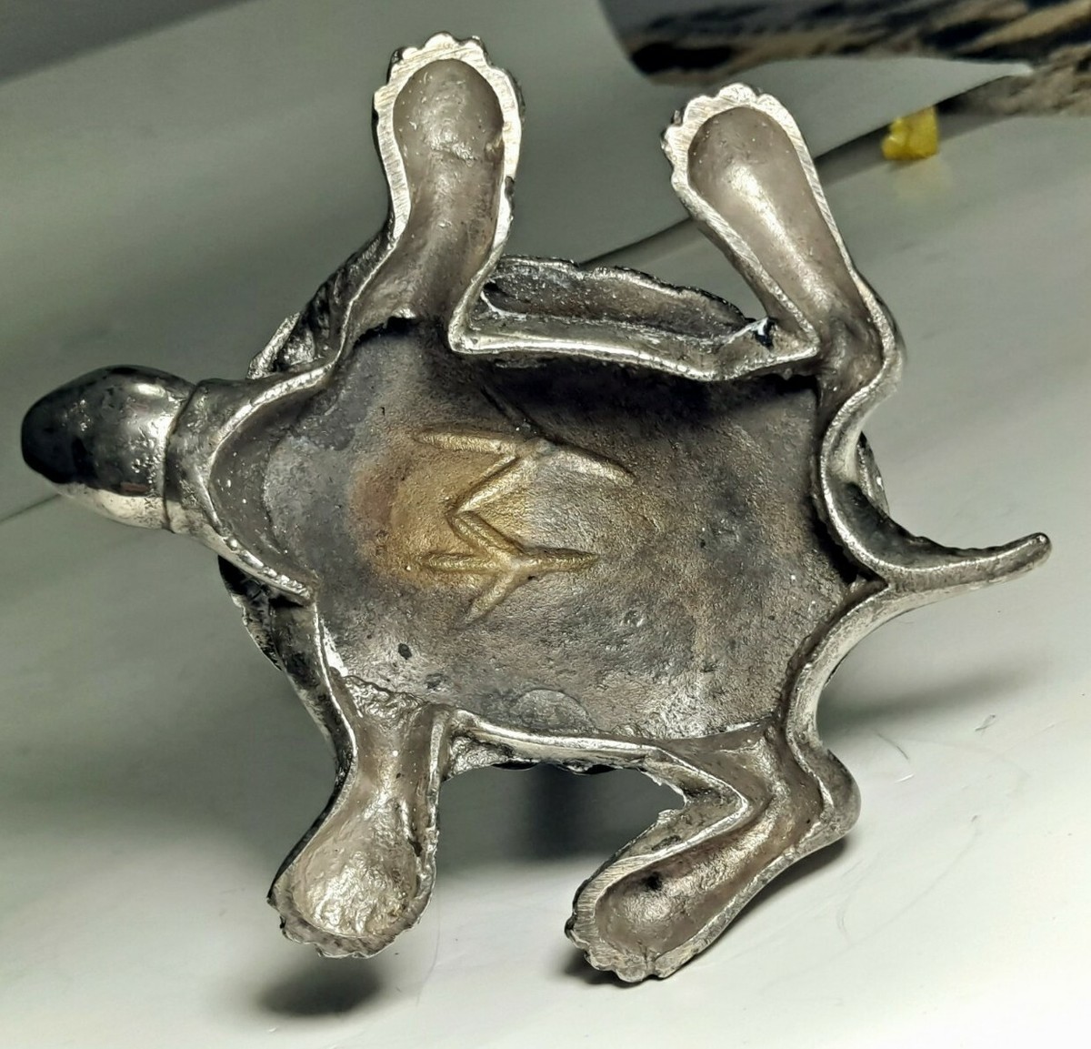 Vintage Silver plate Crane Standing on Turtle art deco figurine 